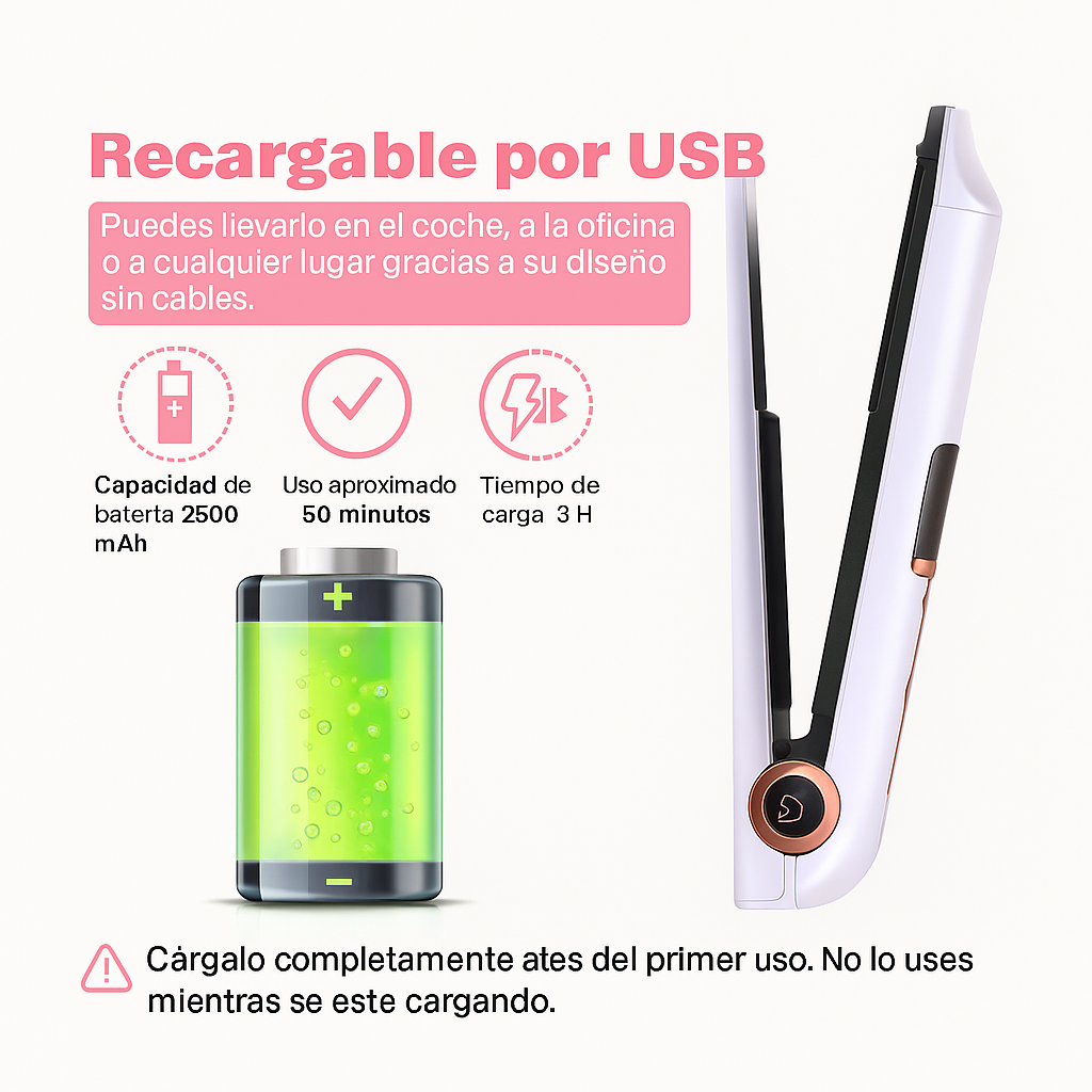 Plancha de pelo inalámbrica 2 en 1
