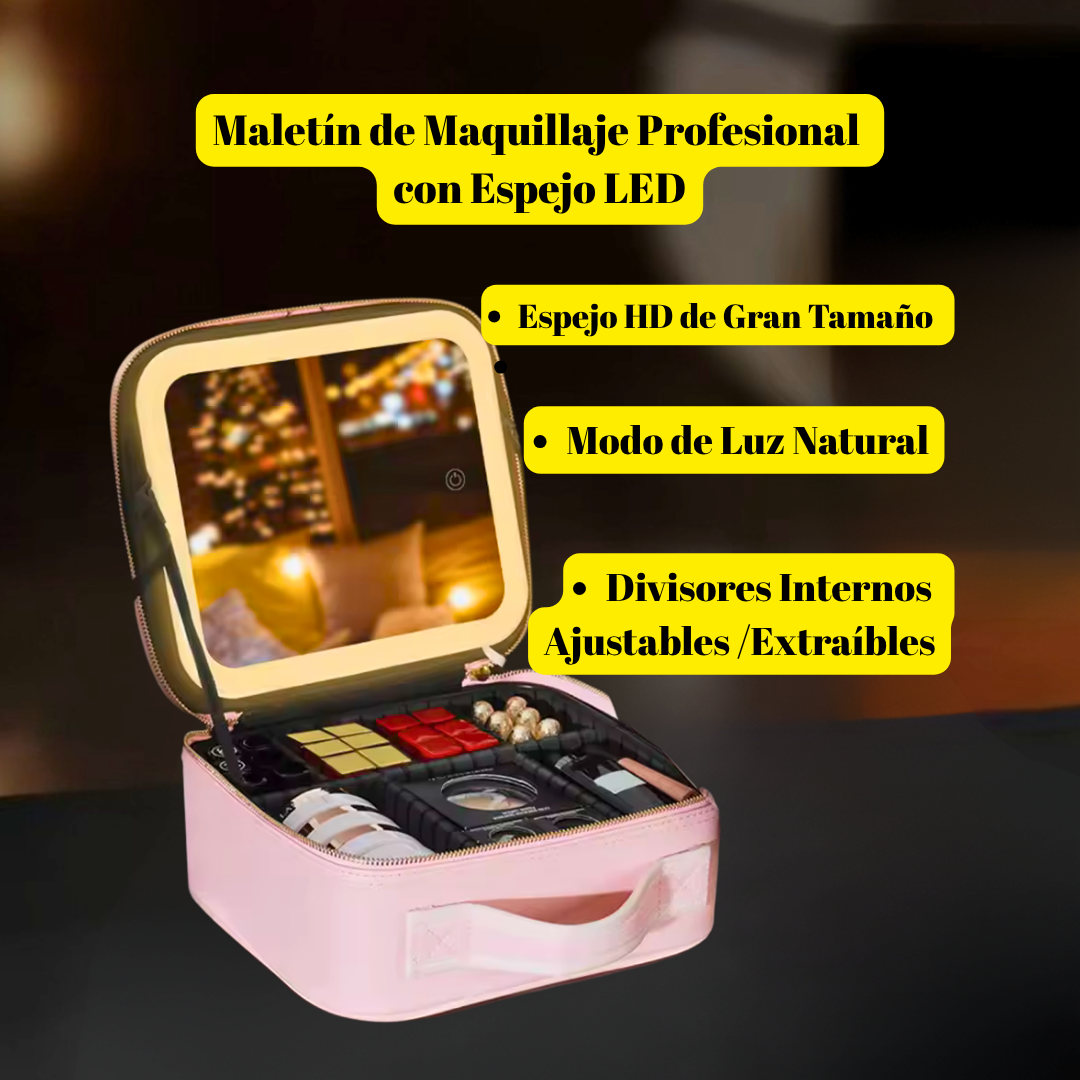 Maletín de Maquillaje Profesional con Espejo LED