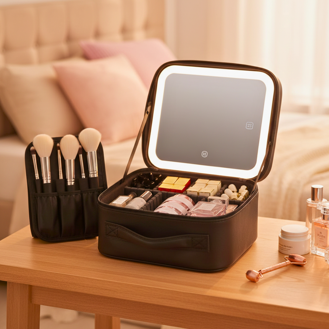 Maletín de Maquillaje Profesional con Espejo LED