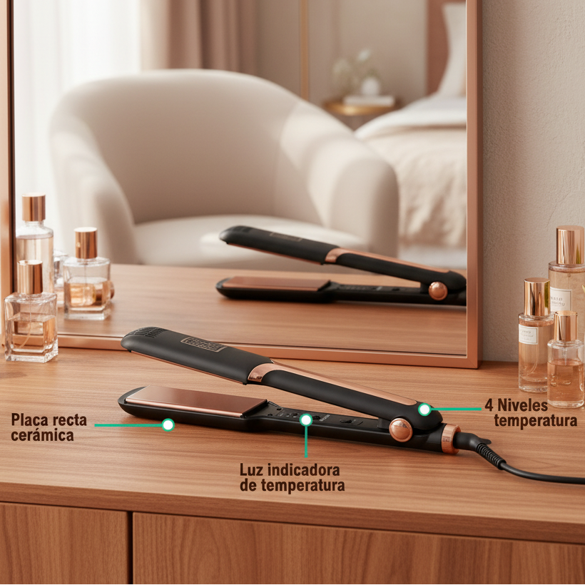 Plancha en tocador frente al espejo