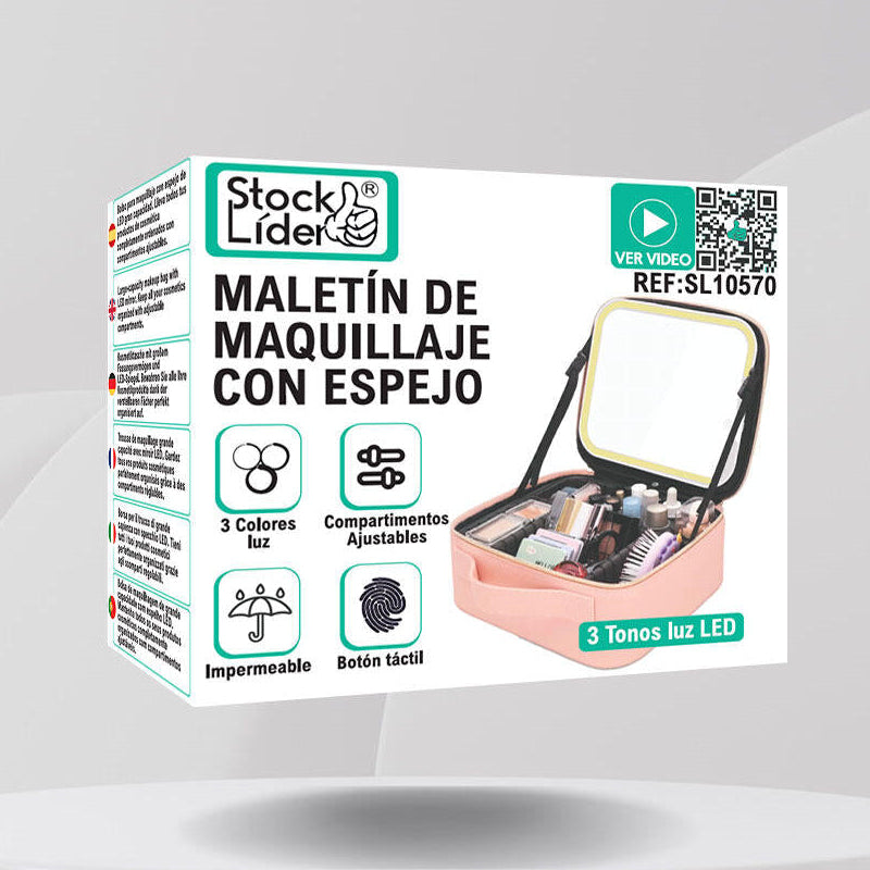 Maletín de Maquillaje Profesional con Espejo LED